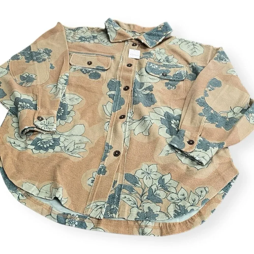 Free People Printed Ruby Jacket Shacket Tan Combo Womens size Large $178 MSRP - Picture 2 of 12
